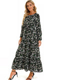 Zjkrl - Elegant Floral Print Women Dress Spring Summer Casual O Neck Long Sleeve Chiffon A Line Long Maxi Dress Party Vestidos