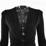 Zjkrl - Elegant Pleated Casual Bodycon Long Dress Autumn Winter Women Slim Evening Party Robe Sexy Bandage Ladies Dress