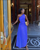 Zjkrl Lady Roll Waist Sleeveless Pleated Ruched A-line Dress Women One Shoulder Sexy Prom Evening Dresses New Fahion Chothing