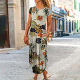 Zjkrl - Elegant Women Maxi Dress 2023 Summer O Neck Short Sleeve Sundress Office Lady Party Dress Female Print A-Line Long Dress Vestido