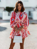 Zjkrl - Casual 3/4 Sleeve Tunics Mini Dress Women Summer 2023 Fashion Floral Print O Neck Green Boho Streetwear Dresses Elegant Vestido