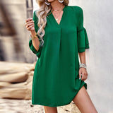 Summer Dresses For Women Solid V Neck Dress Summer Tunic Short Dresses For Teens Girls Elegant Formal Party Dresses