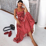 Zjkrl Women Dress Striped 2024 summer beach dress Bohemia Dress Sexy Long Maxi Dresses Bow Lace Up Ruffles Long Summer Dress