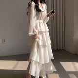 Zjkrl Dresses Women Office Lady Lantern Sleeve V-Neck  Pullover Dress Femme Autumn New High Waisted Vestidso Female