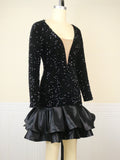 Women Black Velvet Sequin Dress Deep V Neck Patchwork Ruffle Shiny Party Birthday Big Size African Ladies Event Celebrate Gowns