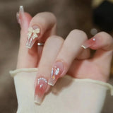 Zjkrl - 24 Pcs Pink Fake Nails Press on Nail Designs Art Long Tips False Forms with Glue Stick Stickers Reusable Set Acrylic Artificial