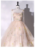 Zjkrl Fashion Spaghetti Strap Quinceanera Dresses New Champagne Colorful Floral Tulle Ball Gown Simple Sweet Fairy Vestido De Baile