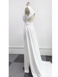 Zjkrl Elegant Casual Women's Dresses Sexy V-neck Side Slit Backless White Long Skirt Wedding Banquet Bridesmaid Dress Evening Gown