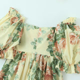 Summer Women Vintage Floral Print Big Swing Long Dress Puff Sleeve Female Sexy Off Shoulder Holiday Party Boho Dresses