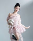 Zjkrl Summer Lace Sweet Dress Women Designer Ruffle Flounce Cute Mini Dress Female Korean Fashion Elastic Skinny Sexy Party Dress 2023