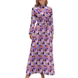 Zjkrl - Cute Cats Print Dress Funny Animal Elegant Printed Maxi Dress High Waist Long-Sleeve Street Fashion Bohemia Long Dresses