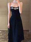 Zjkrl - Black Backless Strap Dress Women Sexy Party Elegant Retro Midi Dresses Slim Designer Chic Holiday Casual Hepburn Dress 2023 New