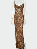 Zjkrl Leopard Print V-Neck Sexy Bodycon Long Dress Women Lace Up Backless Summer Dresses Female Straps Party Beach Vestidos