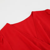 Zjkrl - Dress for Women Solid Color V Neck Long Sleeve Slim-fitting Pleated Dress Spring Summer Temperament Elegant Evening Party Skirts