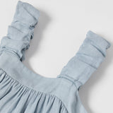 Zjkrl - Girls Cotton And Linen Sleeveless Straps Dress Summer New Ruffled Hem Casual Vacation Backless Linen Dresses