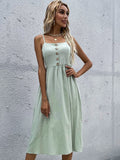 Syiwidii Spaghetti Strap Dresses Women Cotton and Linen Button Casual Summer Birthday Dress for Women Solid Elegant Pullover Y2k