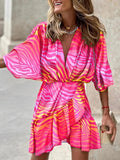 Zjkrl - autumn Irregular Mini Dress For Women Fashion Print Casual Bohemia Style Vacation Sundress Women&#39;s Bat Sleeve Ruffles Dresses