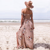 Zjkrl Boho style long dress women Off shoulder beach summer dresses Floral print Vintage chiffon white maxi dress vestidos de festa