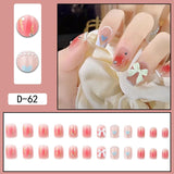 Zjkrl - 24Pcs/Set Press On Fake Nails Green Wearing Reusable False Nails Art Girls Ballerina Coffin Nail With Glue Full Cover Artificial