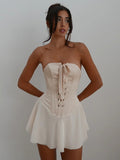 Zjkrl Elegant Strapless Lace Up Corset Mini Dress Party Club Outfit for Women Hot Sexy Sheath Backless Dresses 2023 Summer Clothes