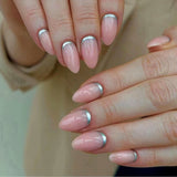 Zjkrl - 24Pcs Detachable Almond False Nails with Pearl Decoration Elegant Designs French Fake Nails Full Nail Art Tips Press On Nails