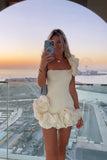 Summer New 2023 Women's Dress Ruffled Bud Waist Dress One-Shoulder Tube Top Hip Mini Short Dress