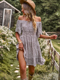 New In Spring/Summer 2023 Designer Shoulder Dress Leopard Print A-line Skirt Casual  Sexy Dress for Women Beach Vintage Dress