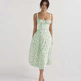 Zjkrl Floral Printed Women Dress 2023 Summer Elegant Solid Slim Sleeveless Slip Female Side Split Waist Lady A-line Robe