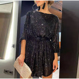 Zjkrl Women Solid Sexy Sequins Mini Dress Female Fashion Long Sleeve Clothes Lady Elegant Evening Party Club Festival Dress