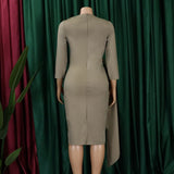 Zjkrl Elegant Dresses for Women Office Dress Lady Solid High Waisted Sheath Mid Calf Formal Business Work Wear Dress Midi Vestidos Hot