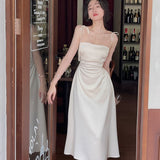 Zjkrl Summer Women Spaghetti Strap Elegant Midi Satin Dresses Wedding Evening Birthday Holiday Backless Prom Clothes New