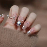 Zjkrl - 24 Pcs Pink Fake Nails Press on Nail Designs Art Long Tips False Forms with Glue Stick Stickers Reusable Set Acrylic Artificial