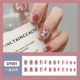 Zjkrl - 24Pcs/Set Press On Fake Nails Green Wearing Reusable False Nails Art Girls Ballerina Coffin Nail With Glue Full Cover Artificial