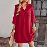 Summer Dresses For Women Solid V Neck Dress Summer Tunic Short Dresses For Teens Girls Elegant Formal Party Dresses