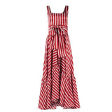 Zjkrl Women Dress Striped 2024 summer beach dress Bohemia Dress Sexy Long Maxi Dresses Bow Lace Up Ruffles Long Summer Dress