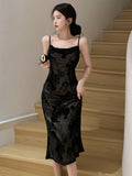Zjkrl - Lace Black Elegant Women Dress Vintage Strap Embroidery Floral Mermaid Midi Club Gown Robe Femme Ropa Sexy Mujer Verano Vestidos