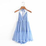 Zjkrl summer dress cotton lace pleated halter backless beach dresses V-neck sexy dress women bohemian vestidos 2023