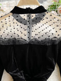 Zjkrl - Autumn Women Black Mesh Patchwork Velvet Party Dress Elegant Stand Collar Flare Long Sleeve Ruffle Mermaid Robe Female 2023 New