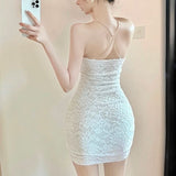 Zjkrl - Black White Lace Dress Backless Vintage Mini Dress Ladies Strapless Short Party Dress Sleeveless Spaghetti Strap Dresses