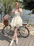 Zjkrl - 2023 Summer Chiffion Elegant Midi Dress Women Kawaii Clothing Short Sleeve Beach Style Party Dress Office Lady Korean Fashion