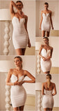 Spaghetti Strap Ruched Dress Women 2023 Spring Sexy Slim Elegant Clubwear Solid Sleeveless Backless Sheath Dress Female