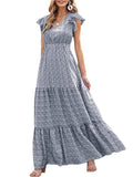 Zjkrl Women s Summer Long Beachwear Dress Ruffle Sleeve V Neck Boho Floral A-line Dress