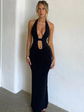 Zjkrl - 2023 Spring Women Sexy Backless V-Neck Robe Stretchy Elegant Slim Party Bodycon Dress Lace-up Halter Women Y2K Streetwear