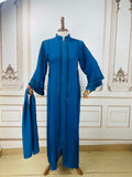 Zjkrl High Quality Chiffon Fabric African Collar With Scarf Embroidered Diamond Long Waist Strap Dress For Lady（08#）