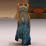 Zjkrl Summer Women's Sexy Dress Elegant Dress Woman 2023 Feather Peacock Print Holiday Clothes For Women