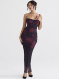 Zjkrl Purple Print Sexy Long Fishtail Dress For Women Robe 2023 New Spaghetti Strap Sleeveless Backless Ruched Maxi Dress