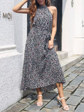 New Summer Neck Hanging Type Sexy Dress Backless Leopard Print Lace-up Birthday Dress for Women Tourism Vacation Beach Dress