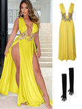 Zjkrl Women Evening Party Dress Vestidos Long Maxi Dress Sexy Summer Deep V Neck Backless Dress High Slit Fashion Festival
