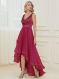 Zjkrl - Elegant V-Neck Sleeveless Sequin Floor Length Evening Dress Red Prom Party Luxury Cocktail Dress Robe For Women