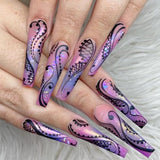 Zjkrl - Fashionable Butterfly Flower False Nails Long Detachable French Nail Tips for Girl Fake Nails Press on Acrylic Nails